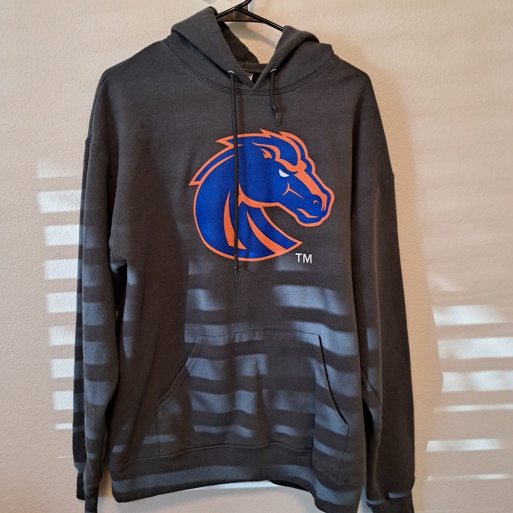 Jerzees Boise State Broncos Hoodie Gray Blue Orange Logo Sweatshirt Large